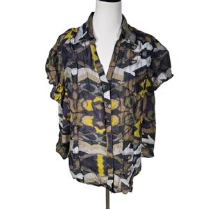 Kasper Sportswear 22W Cotton Silk Blend Sheer Button-Up Top